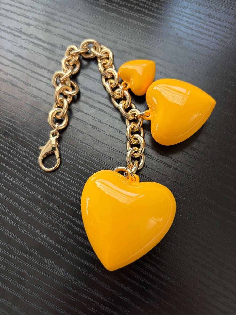 NWOT Roxanne Assoulin Gold Chain Bracelet with Bright Yellow Heart Charms